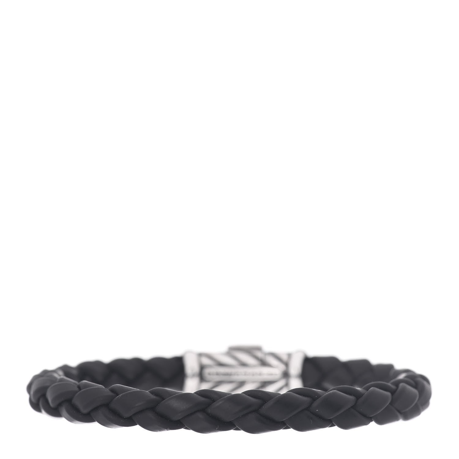 David Yurman Sterling Silver Rubber 8mm Chevron Weave Bracelet Black 1 of 4