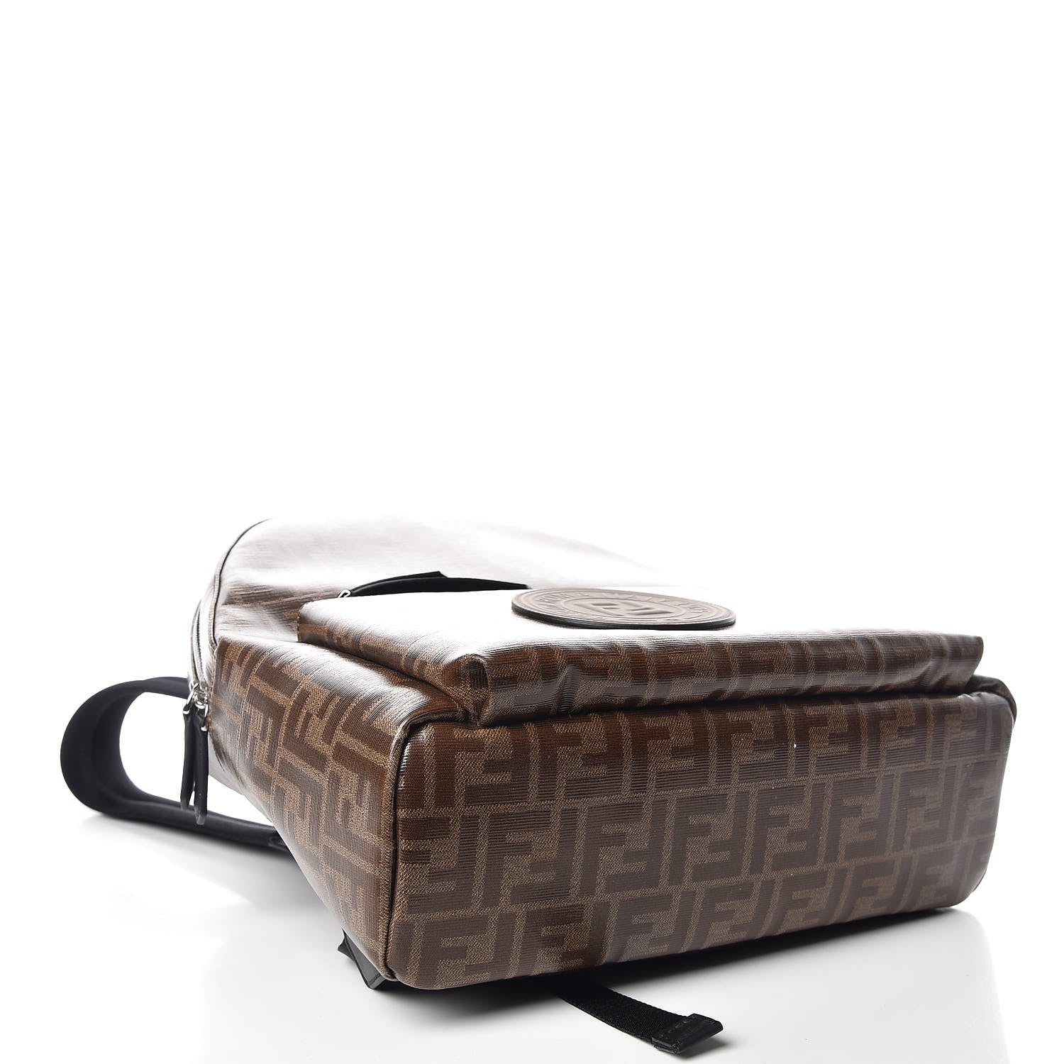 Fendi Glazed Fabric Vitello Century FF 1974 Stamp Patch Pouch Pocket Backpack Mogano Panna Black 4 of 9