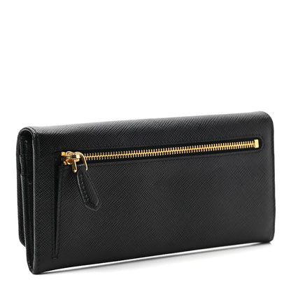 Prada Saffiano Metal Continental Flap Wallet Black 3 of 7
