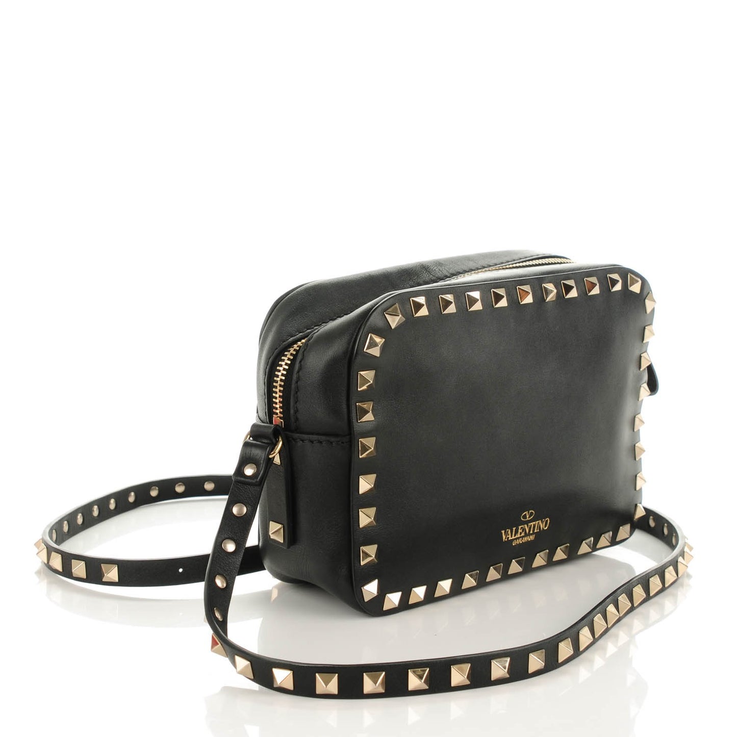Calfskin Rockstud Camera Crossbody Bag Black