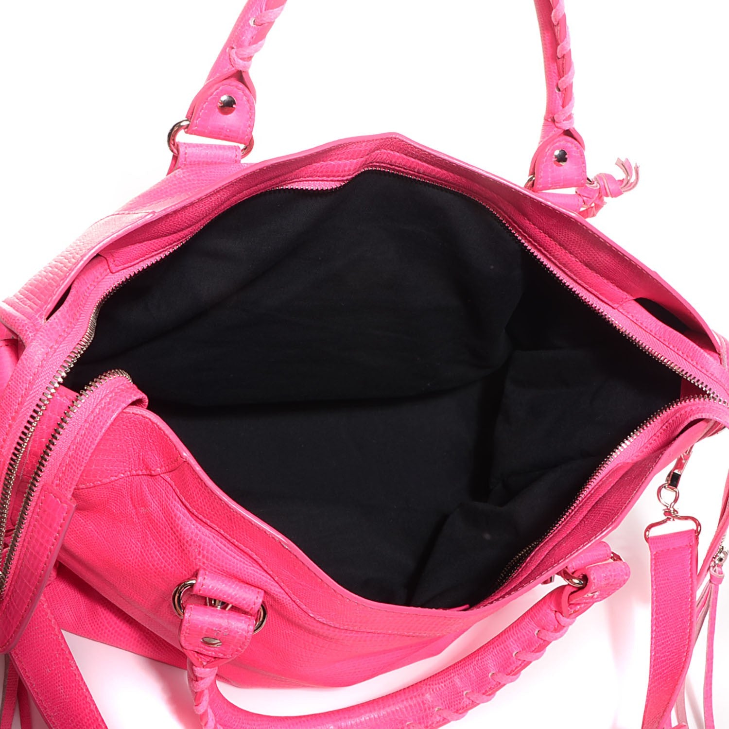 Balenciaga Calfskin Lizard Embossed Classic Silver Hardware City Rose Fluo 5 of 15