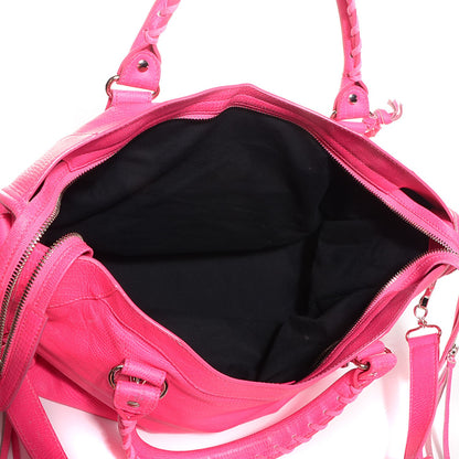 Balenciaga Calfskin Lizard Embossed Classic Silver Hardware City Rose Fluo 5 of 15