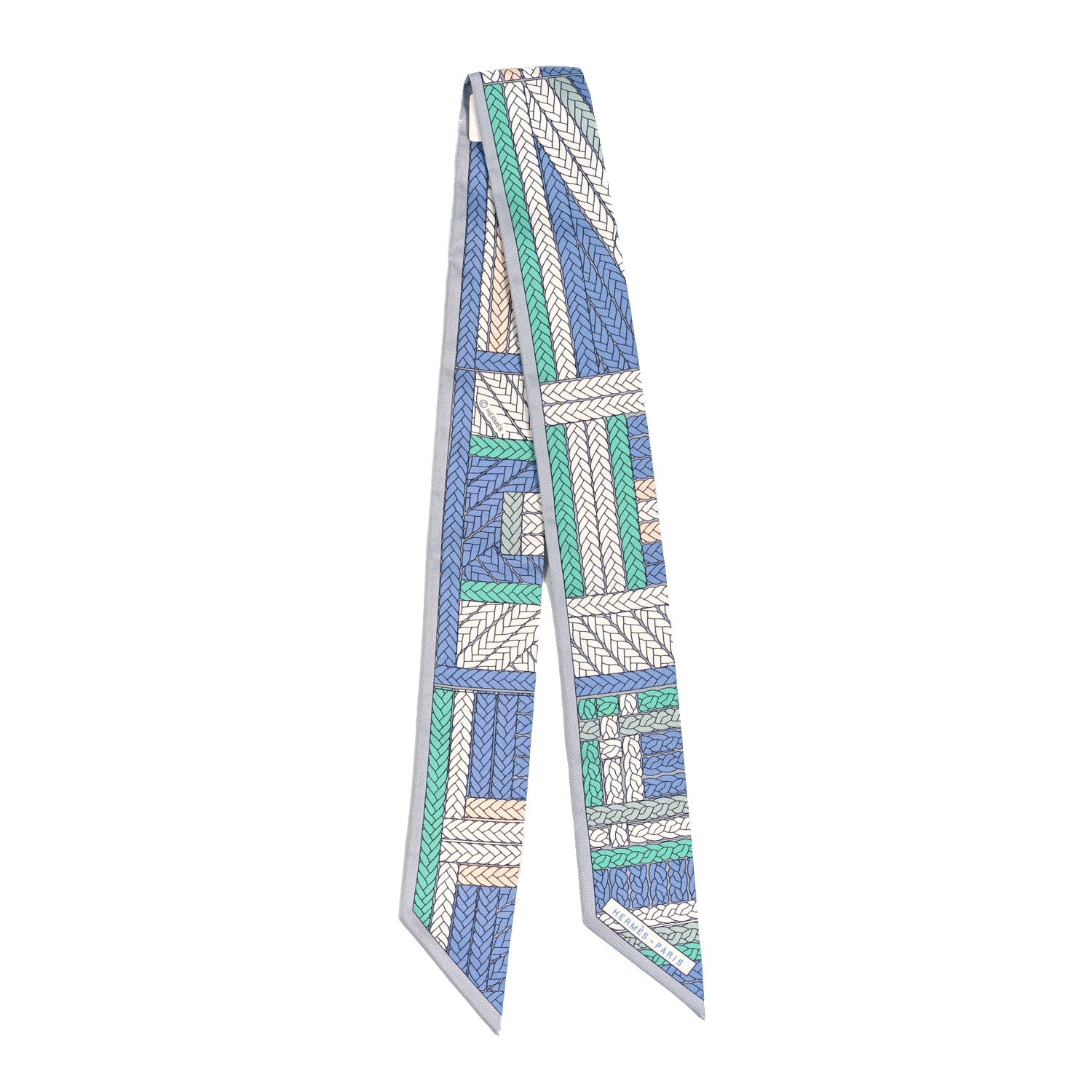 Hermes Silk Tresses H Twilly Bleu Jean Gris Perle 2 of 4