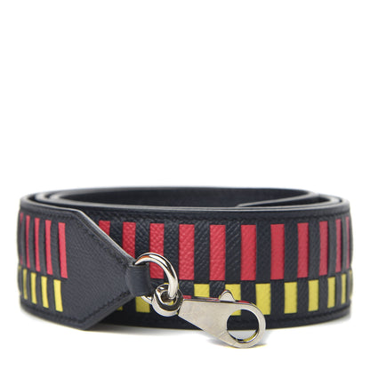 Hermes Epsom 40mm Mousquetons Tressage Shoulder Strap Bleu Indigo Rose Extreme Lime 1 of 6