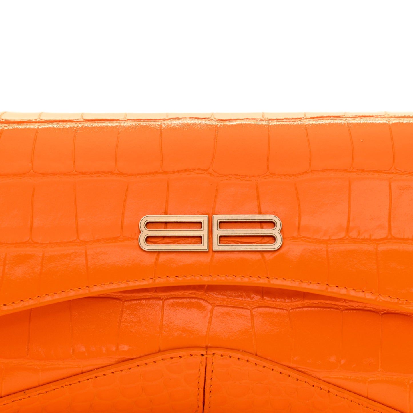 Shiny Super Supple Calfskin Crocodile Embossed Small XX Flap Stretch Bag Pop Orange