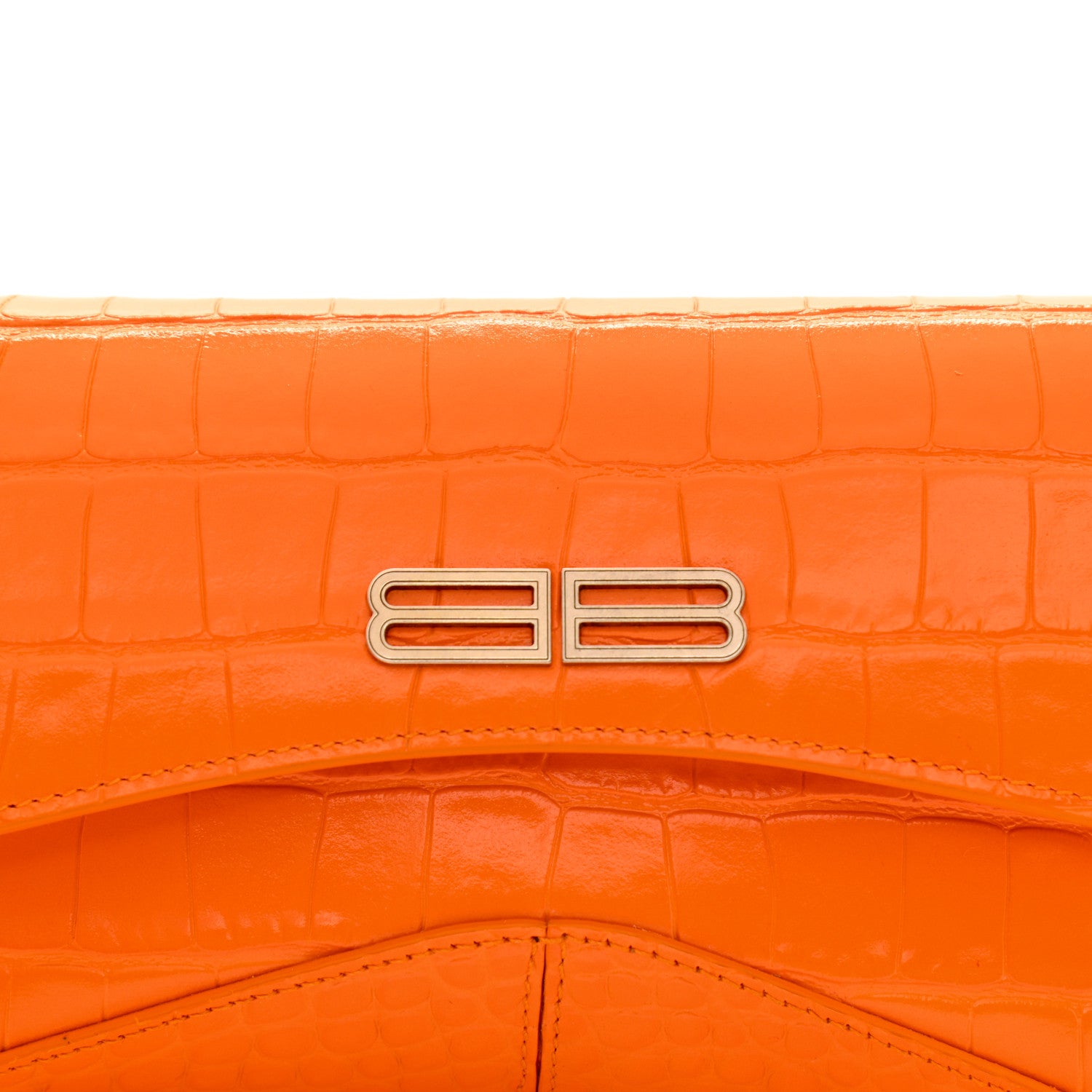 Balenciaga Shiny Super Supple Calfskin Crocodile Embossed Small XX Flap Stretch Bag Pop Orange 9 of 11