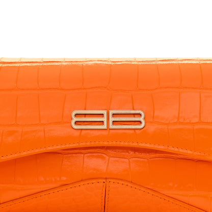 Balenciaga Shiny Super Supple Calfskin Crocodile Embossed Small XX Flap Stretch Bag Pop Orange 9 of 11