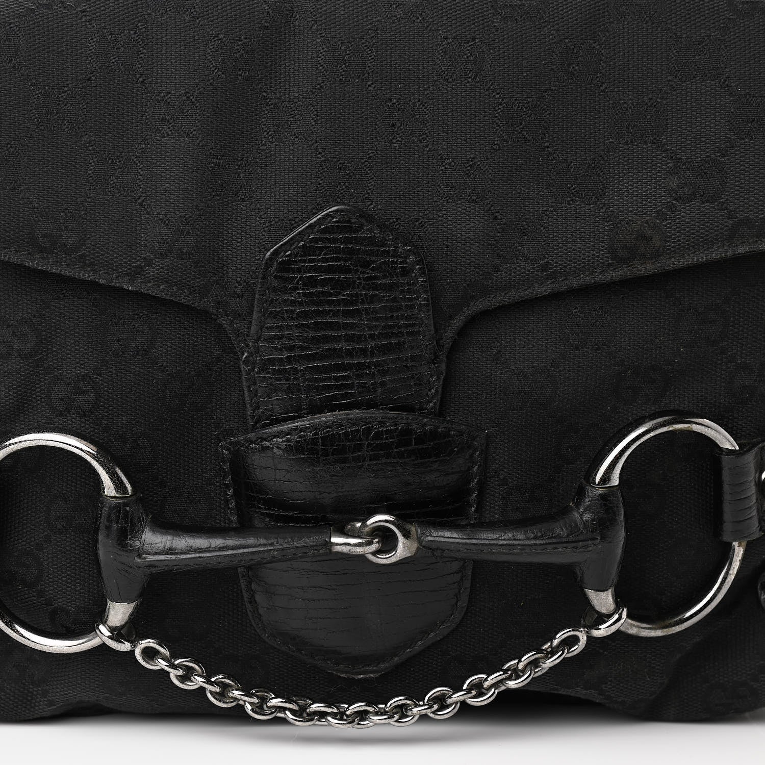 Gucci Monogram Horsebit Chain Flap Shoulder Bag Black 8 of 12