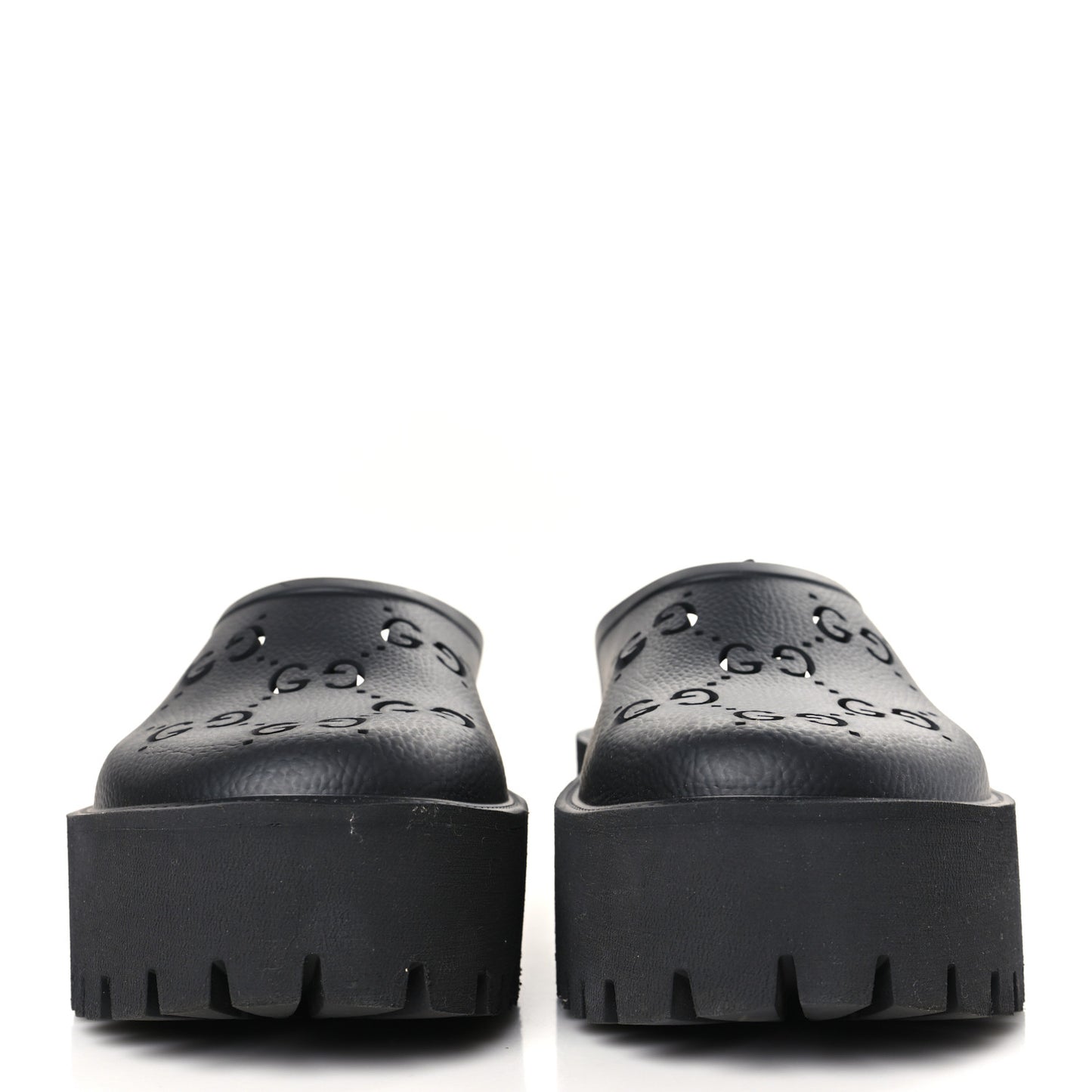 Rubber GG Monogram Perforated Elea Platform 55mm Lug Sole Sandals 41 Black