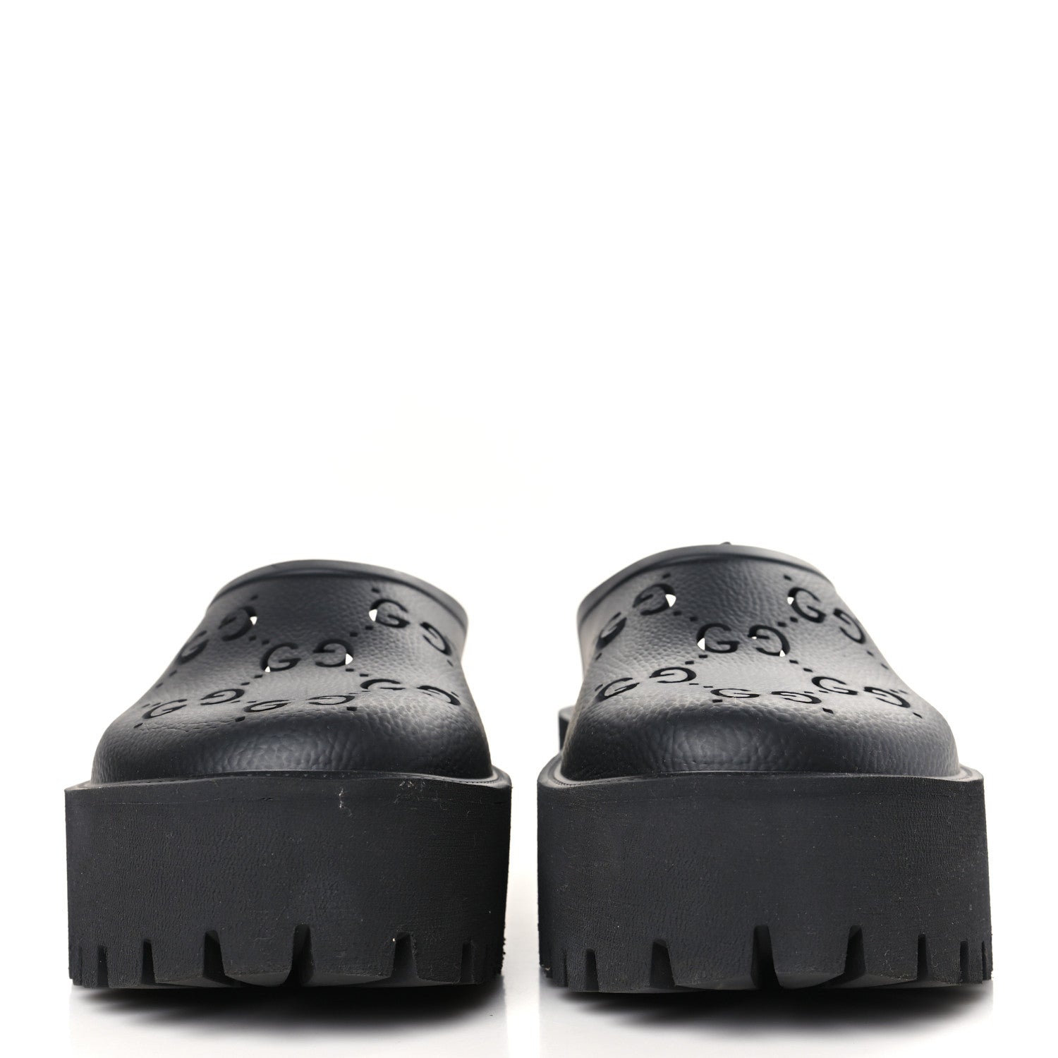 Gucci Rubber GG Monogram Perforated Elea Platform 55mm Lug Sole Sandals 41 Black 2 of 9