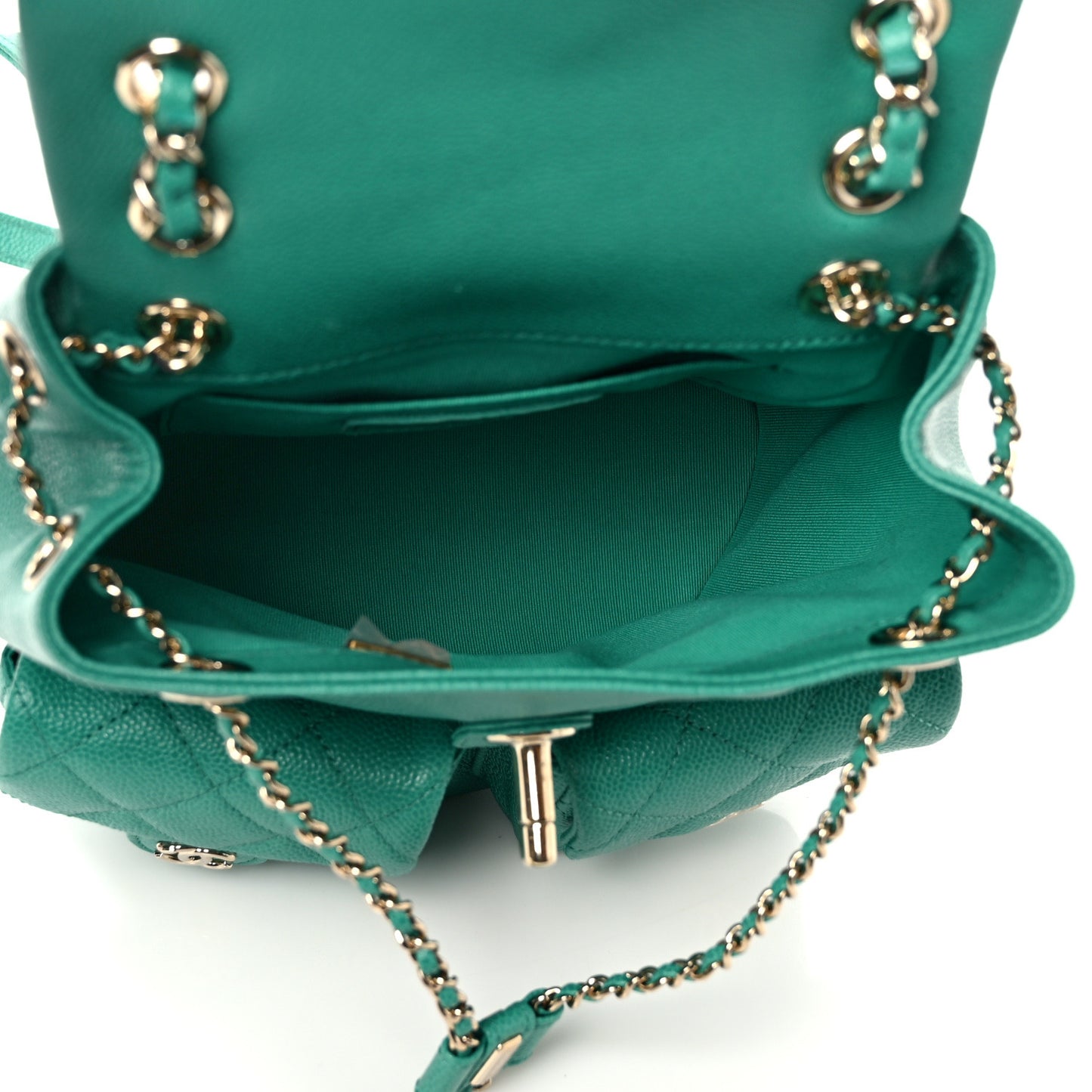 Caviar Quilted Medium Duma Pockets Drawstring Backpack Green