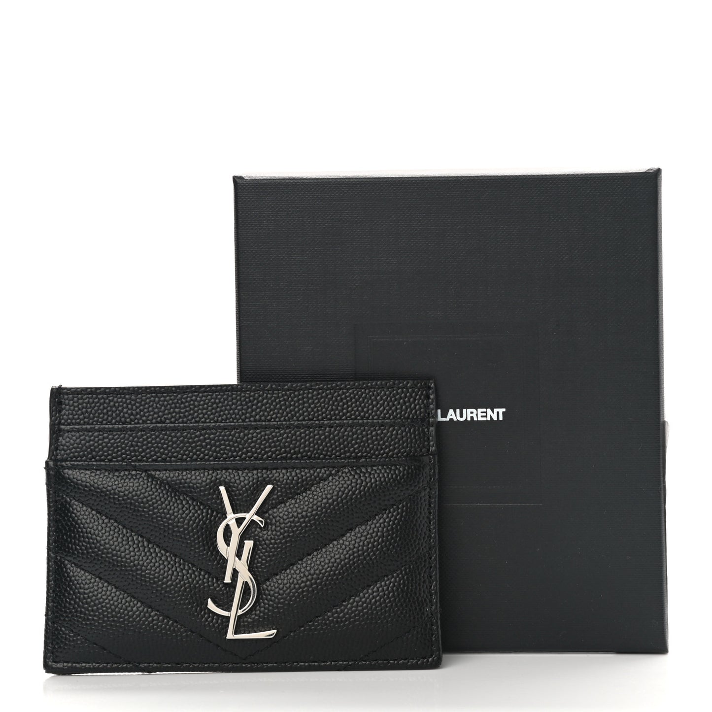 Grain De Poudre Matelasse Chevron Monogram Credit Card Case Black