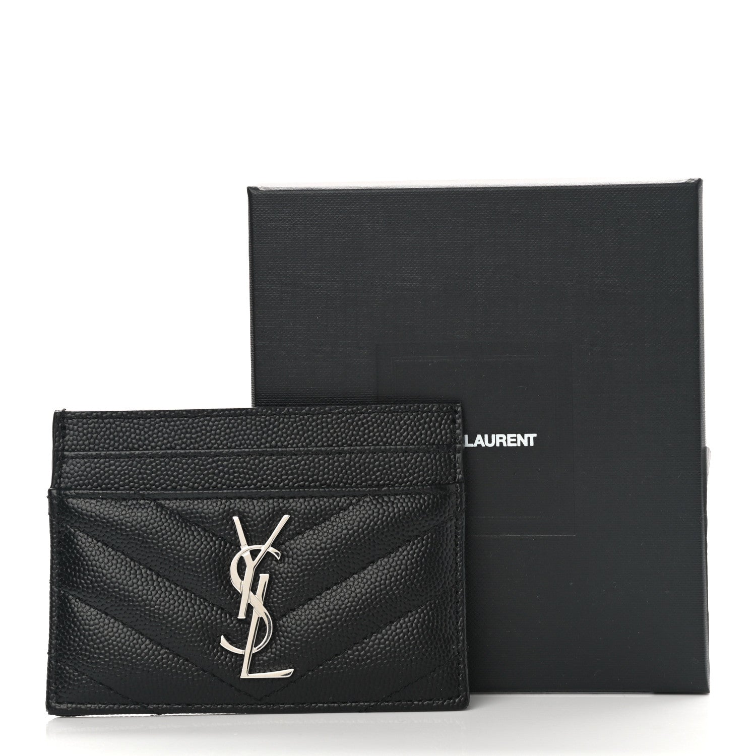 Saint Laurent Grain De Poudre Matelasse Chevron Monogram Credit Card Case Black 8 of 8