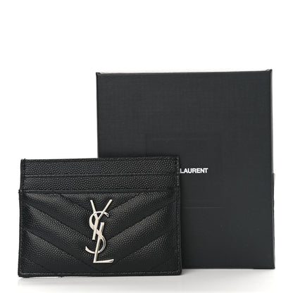 Saint Laurent Grain De Poudre Matelasse Chevron Monogram Credit Card Case Black 8 of 8