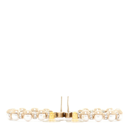 Chanel Pearl Crystal Nefertiti CC Drop Earrings Gold 3 of 6