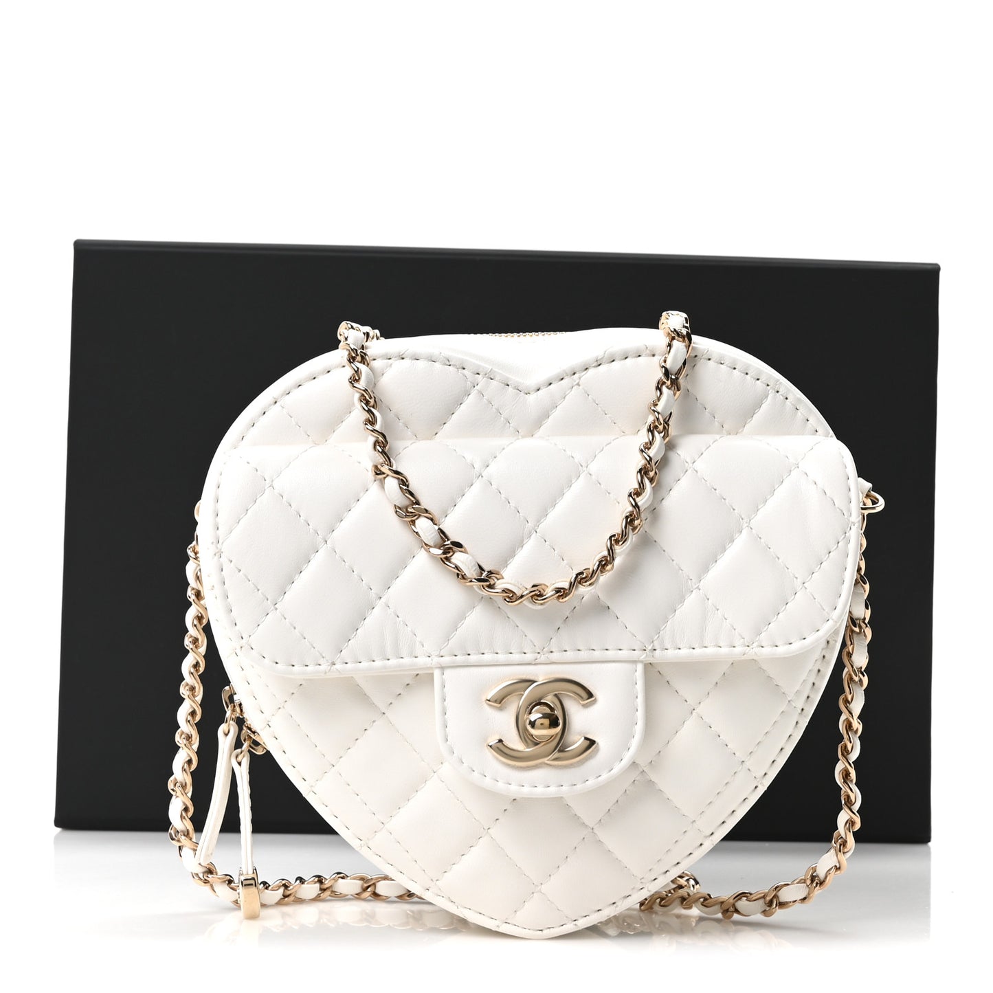 Lambskin Quilted CC In Love Heart Bag White