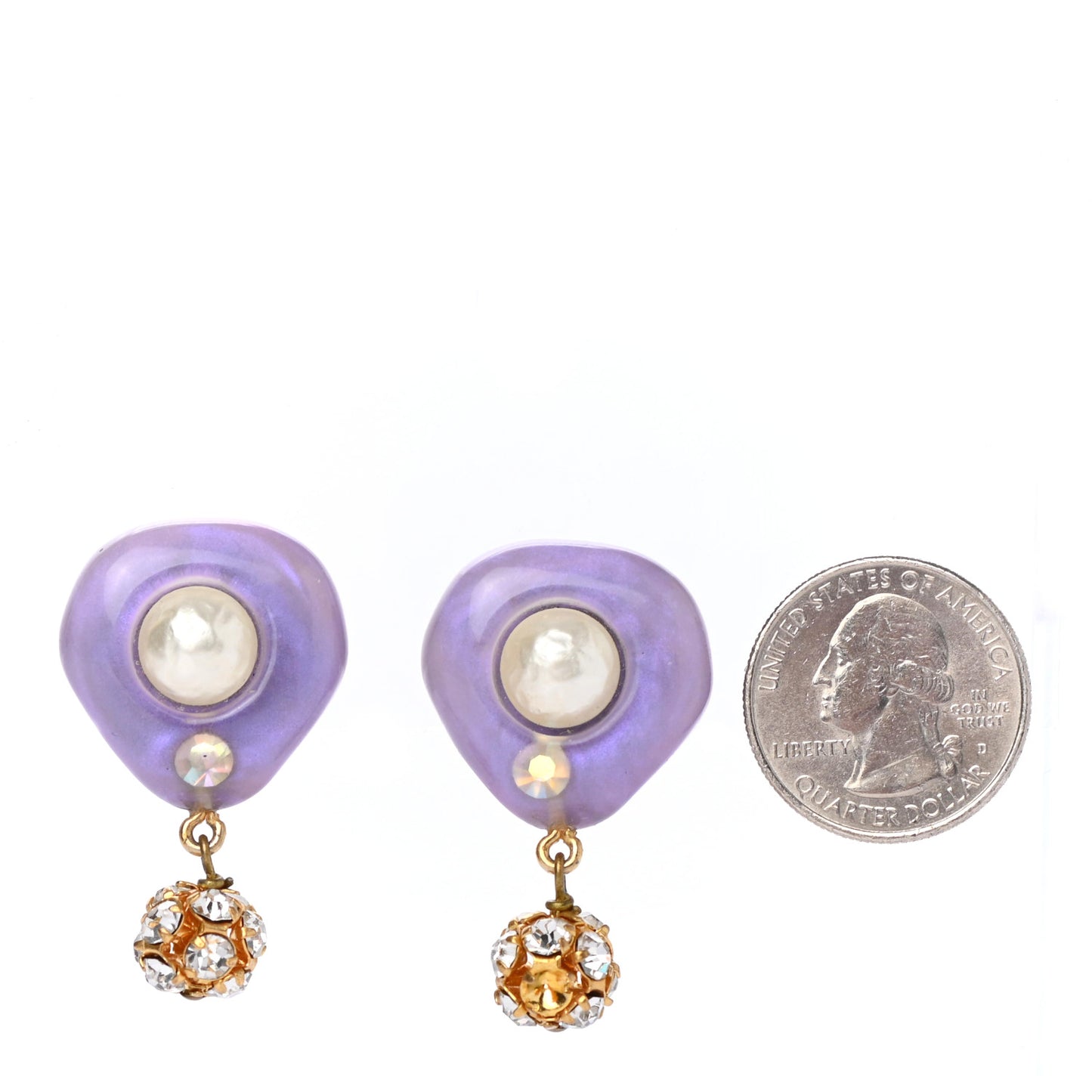 Resin Crystal Pearl Drop Clip On Earrings Gold Purple