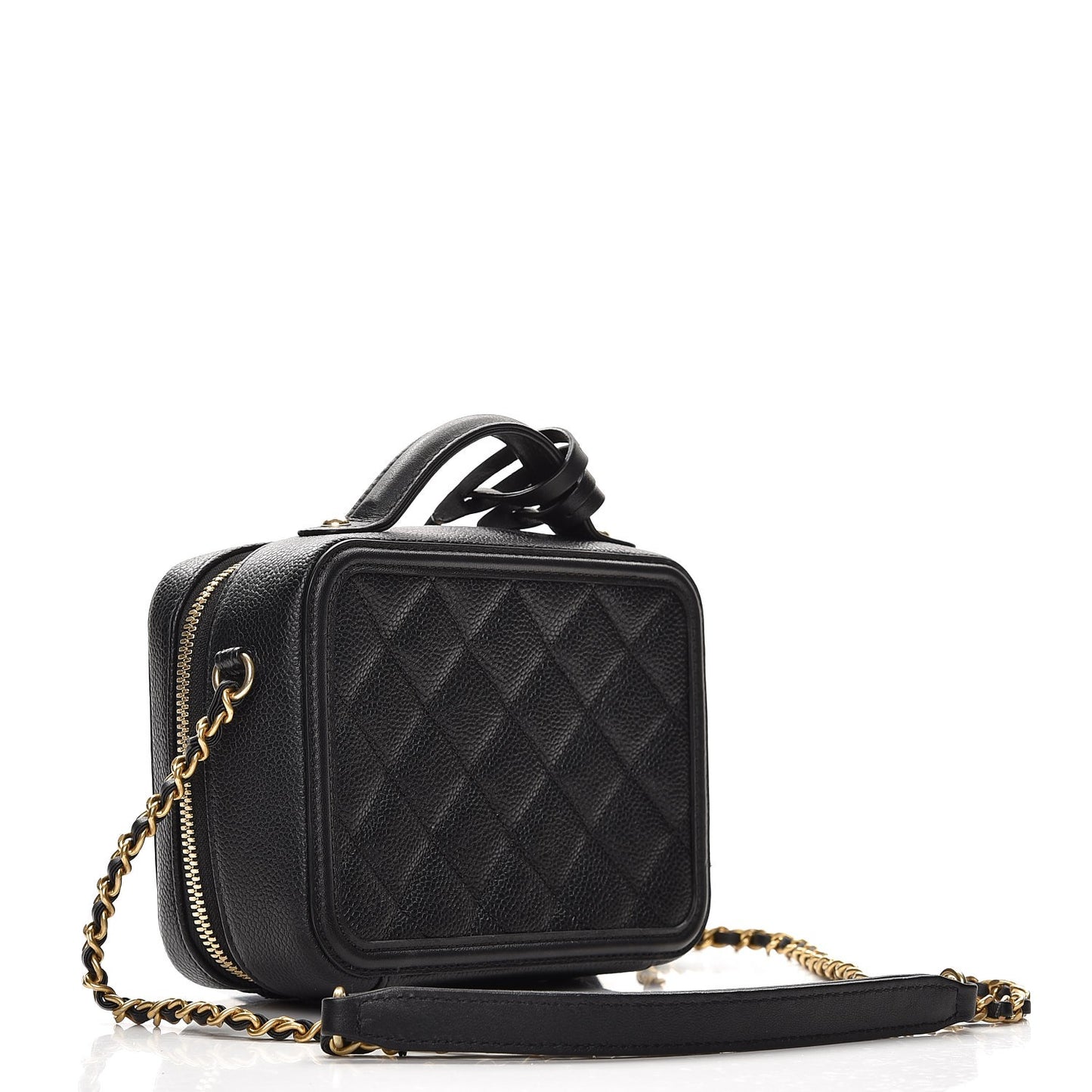 Caviar Quilted Small CC Filigree Vanity Case Black