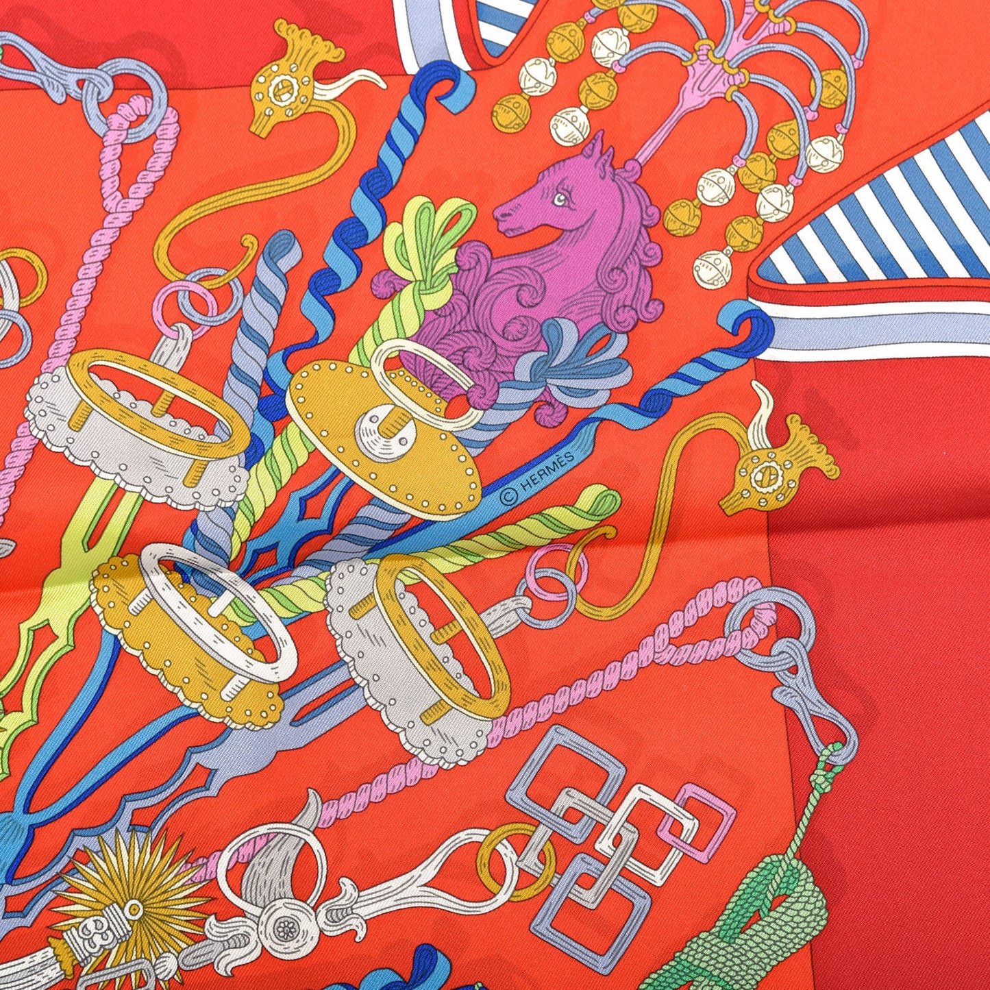Silk Bouquets Sellier Scarf 90 White Rouge Bleu