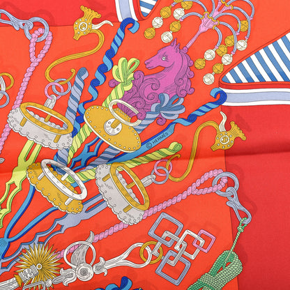 Hermes Silk Bouquets Sellier Scarf 90 White Rouge Bleu 7 of 7