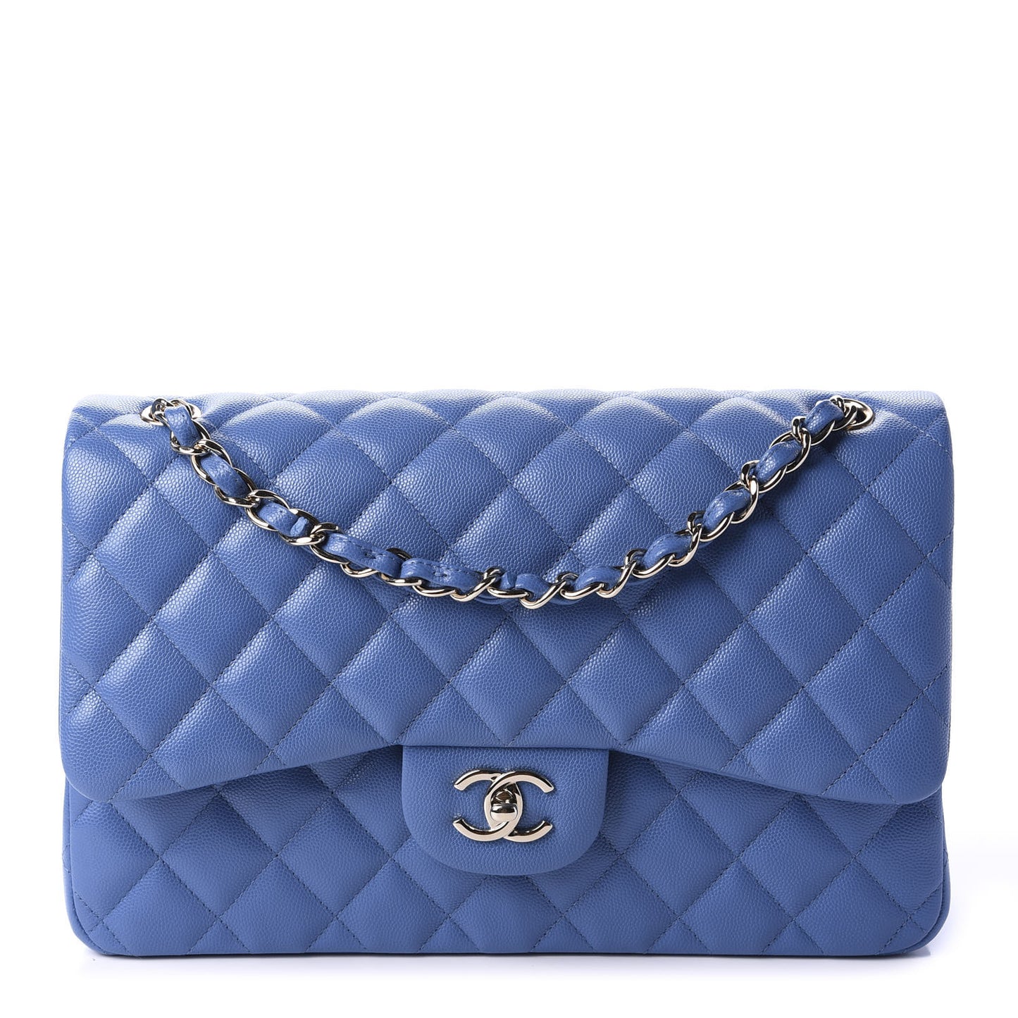 Caviar Quilted Jumbo Double Flap Blue