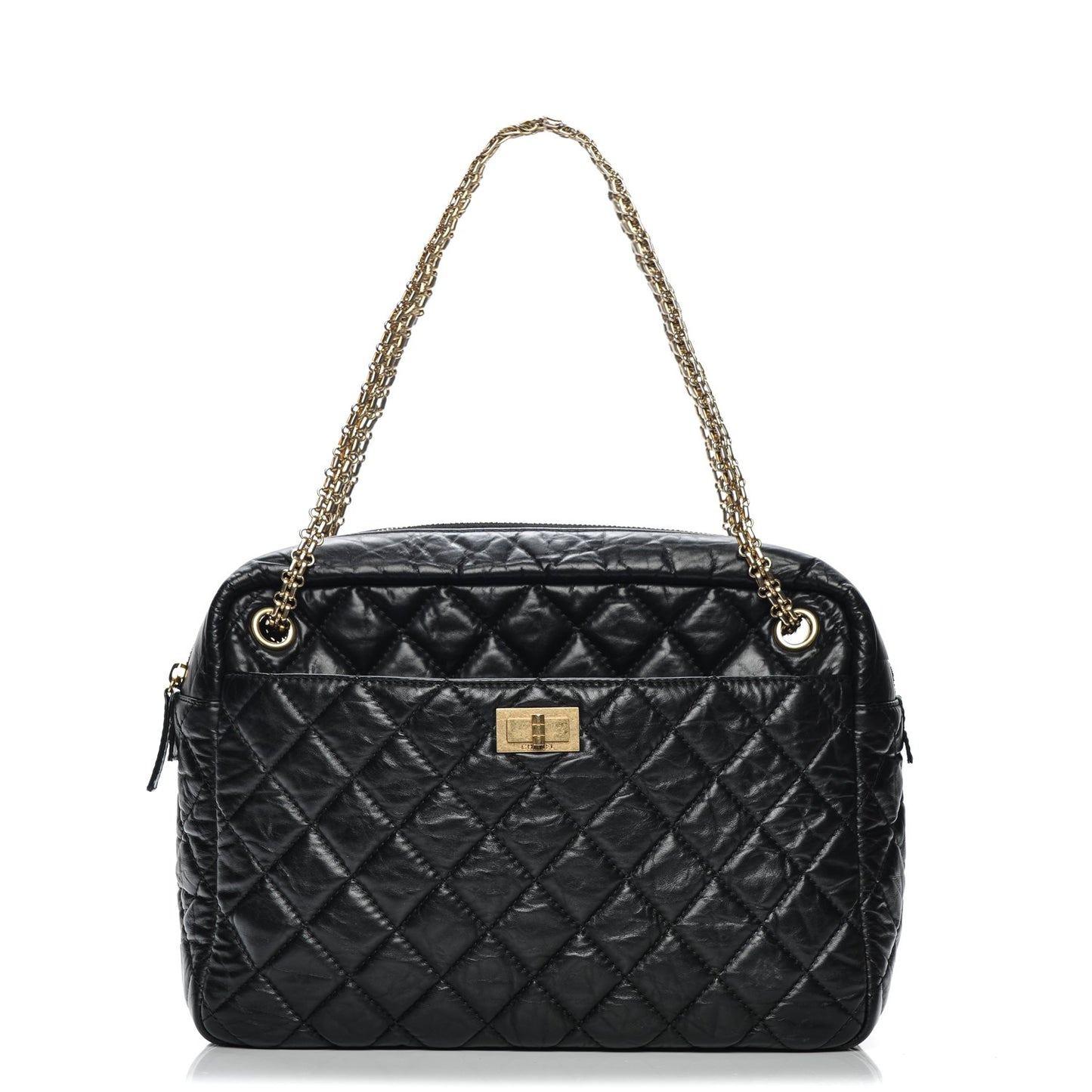 Aged Calfskin Quilted Large Reissue Camera Case Black