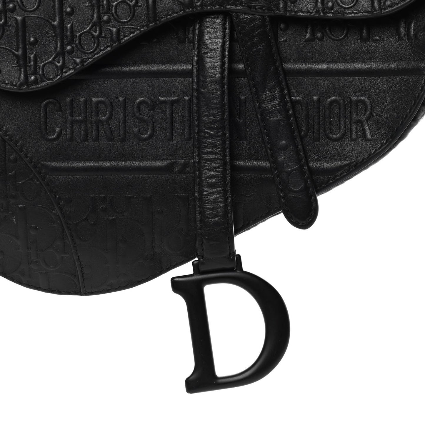 Calfskin Embossed Oblique Saddle Bag Black