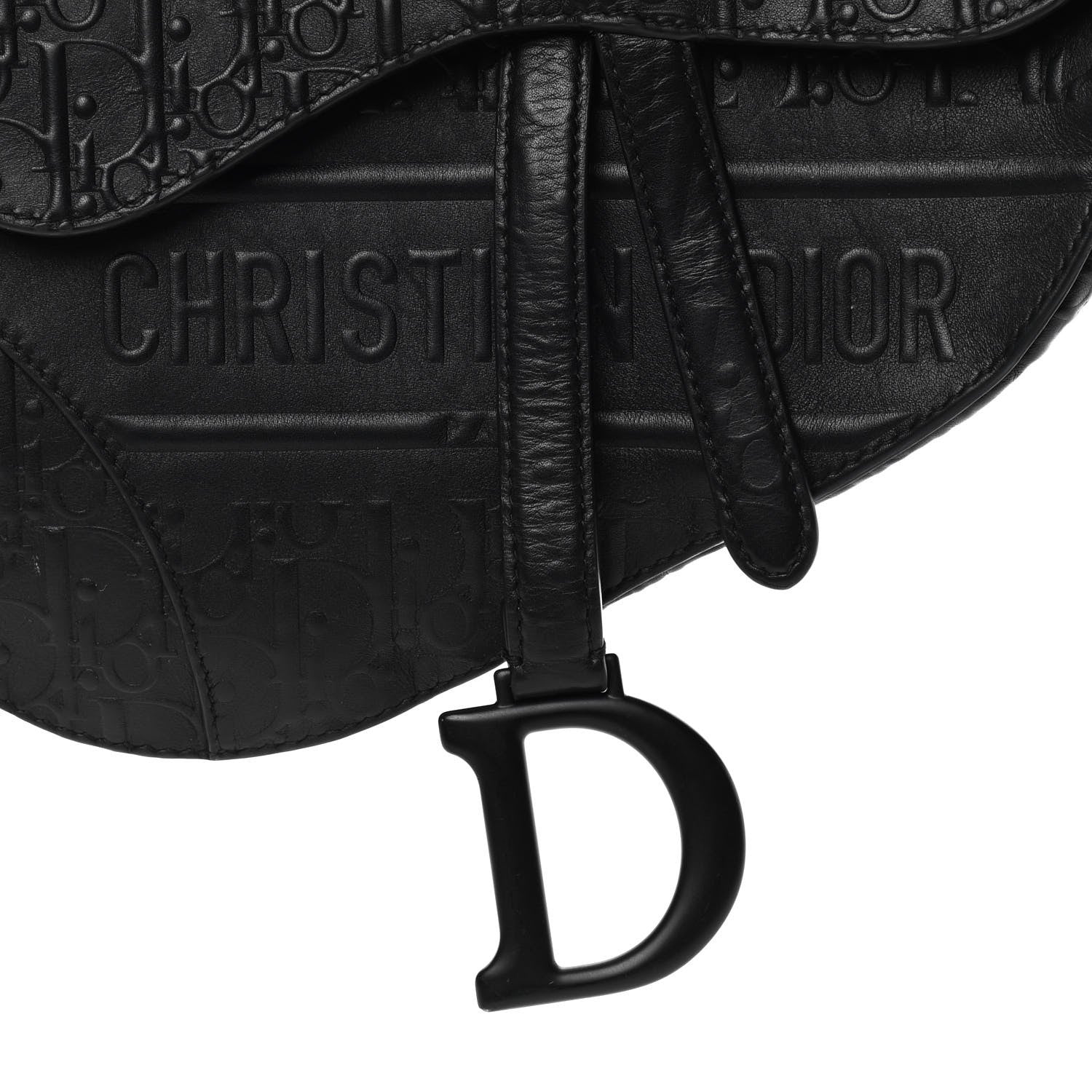 Christian Dior Calfskin Embossed Oblique Saddle Bag Black 6 of 13
