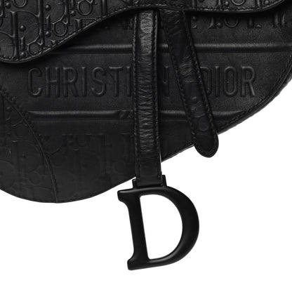Christian Dior Calfskin Embossed Oblique Saddle Bag Black 6 of 13
