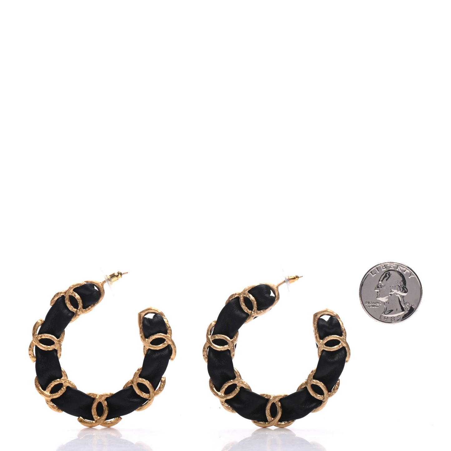 Lambskin CC Chain Hoop Earrings Gold Black
