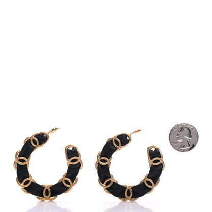 Chanel Lambskin CC Chain Hoop Earrings Gold Black 3 of 5