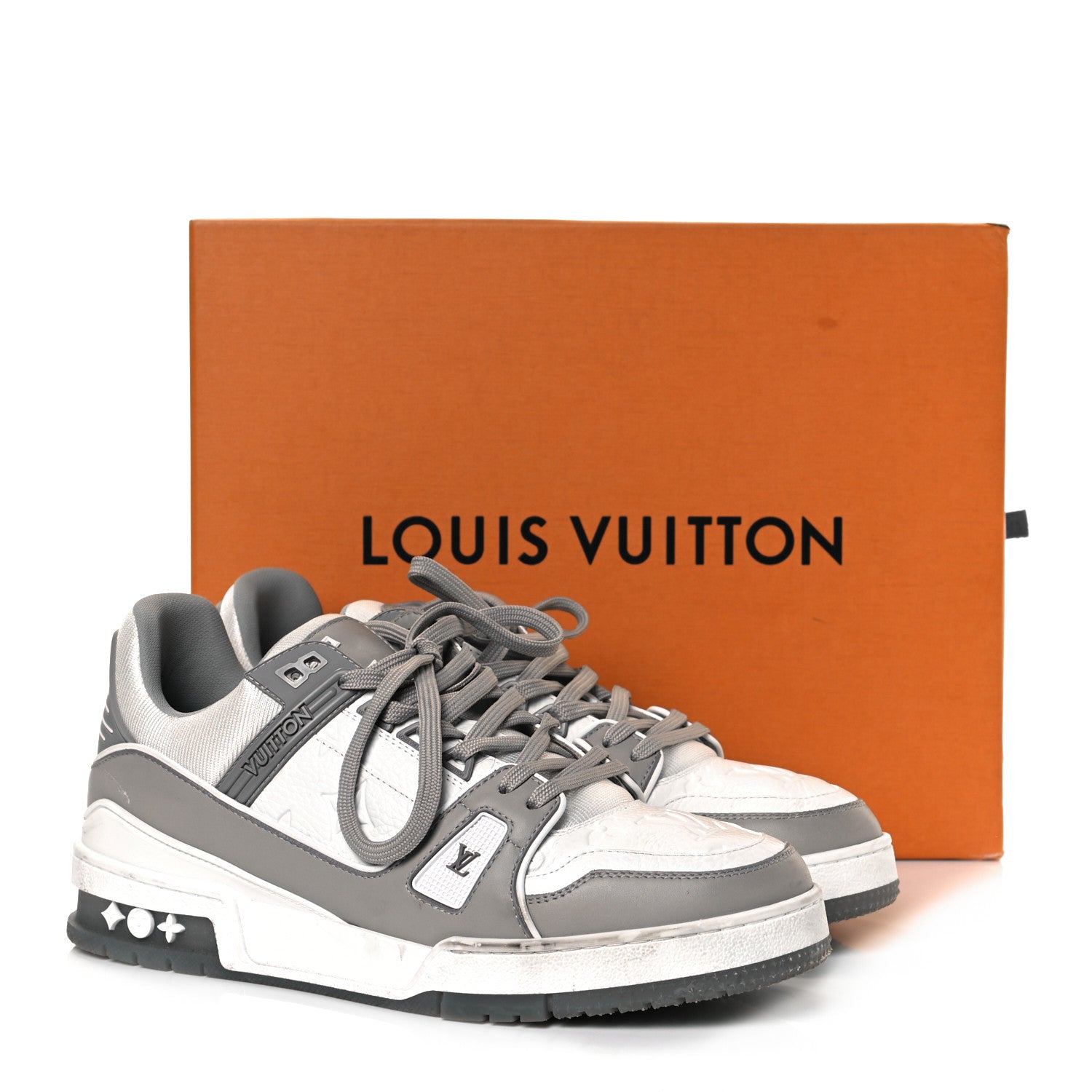 Louis Vuitton Calfskin Embossed Monogram Mens LV Trainer Sneakers
