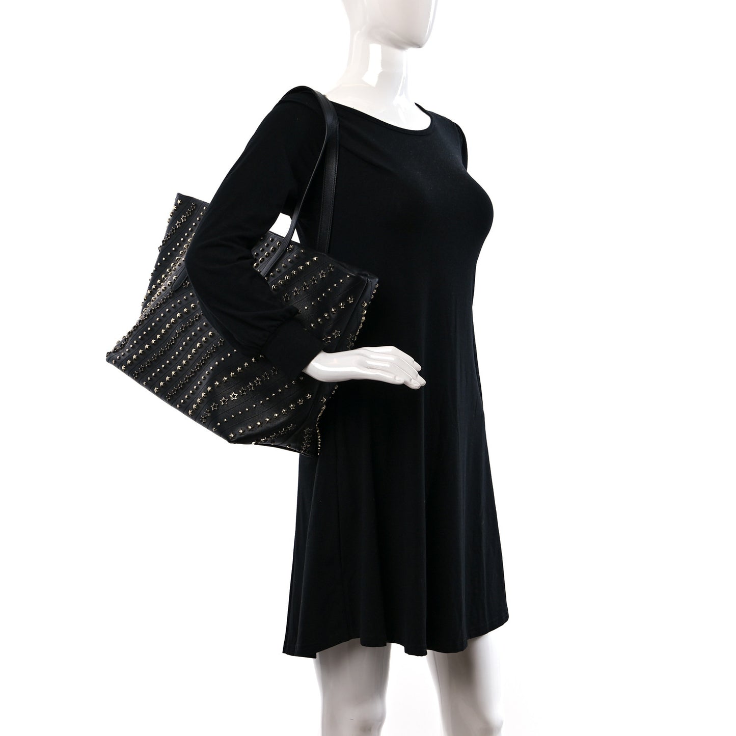 Calfskin Diagonal Star Studded Tote Black
