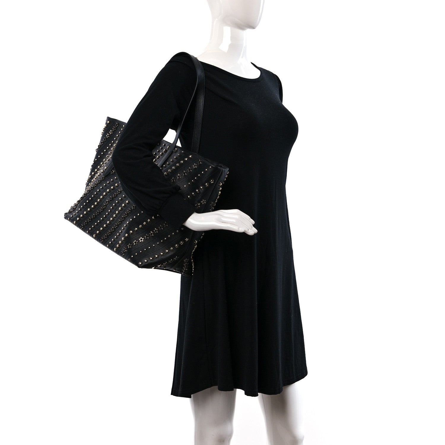 Jimmy Choo Calfskin Diagonal Star Studded Tote Black 2 of 8
