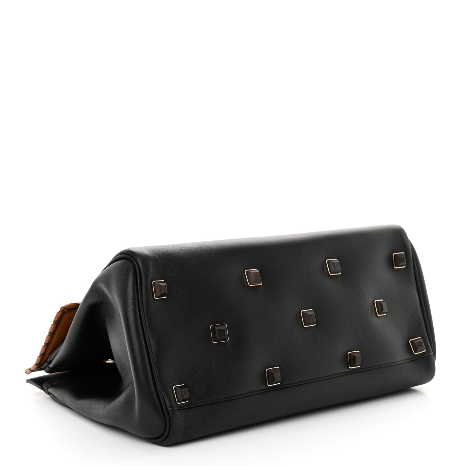 Salvatore Ferragamo Calfskin Woven Large Studio Top Handle Bag Tan Black 4 of 12