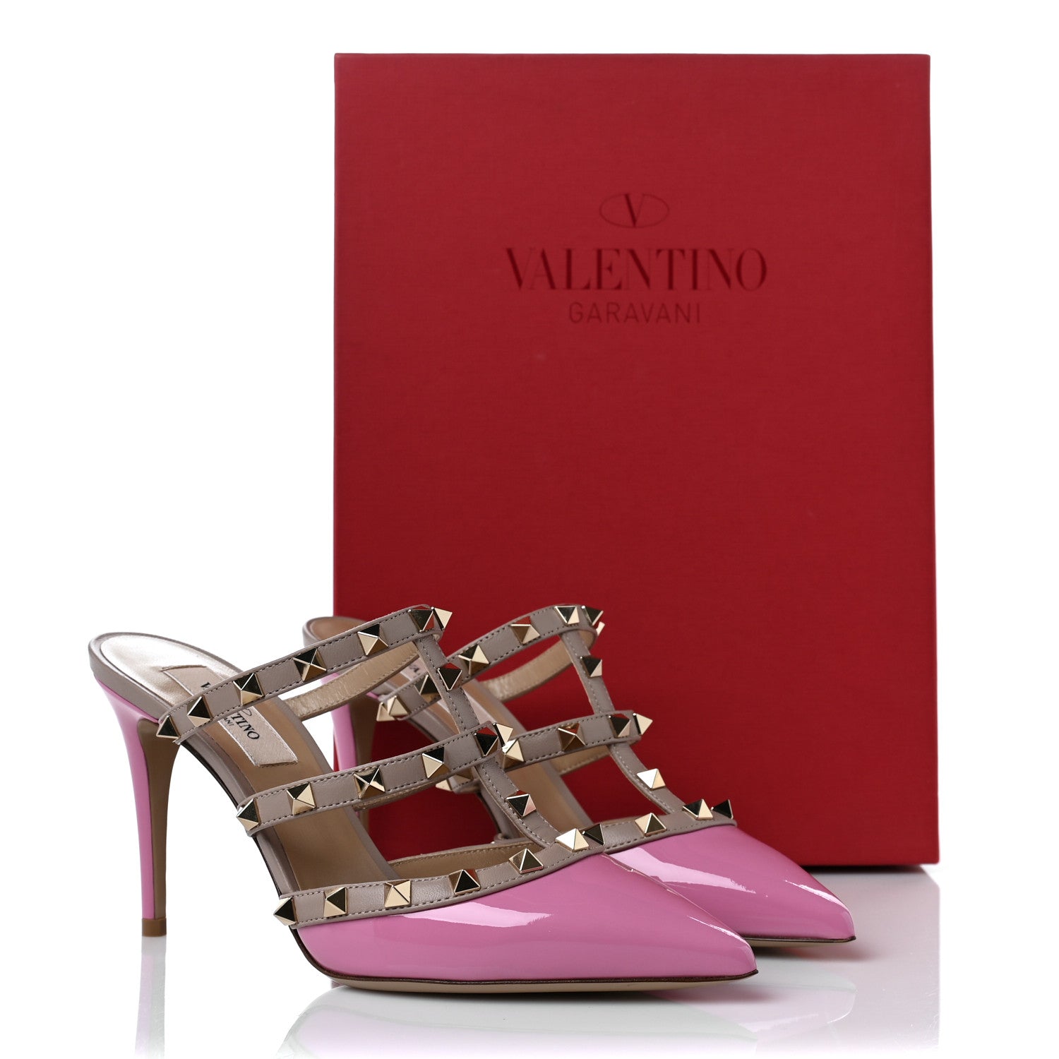 Valentino Garavani Patent Rockstud 90mm Cage Mules 37 Pink Orchid Poudre 9 of 9
