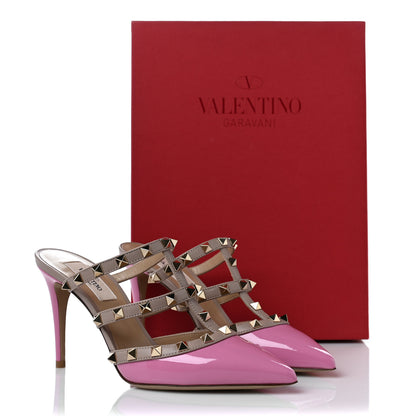 Valentino Garavani Patent Rockstud 90mm Cage Mules 37 Pink Orchid Poudre 9 of 9