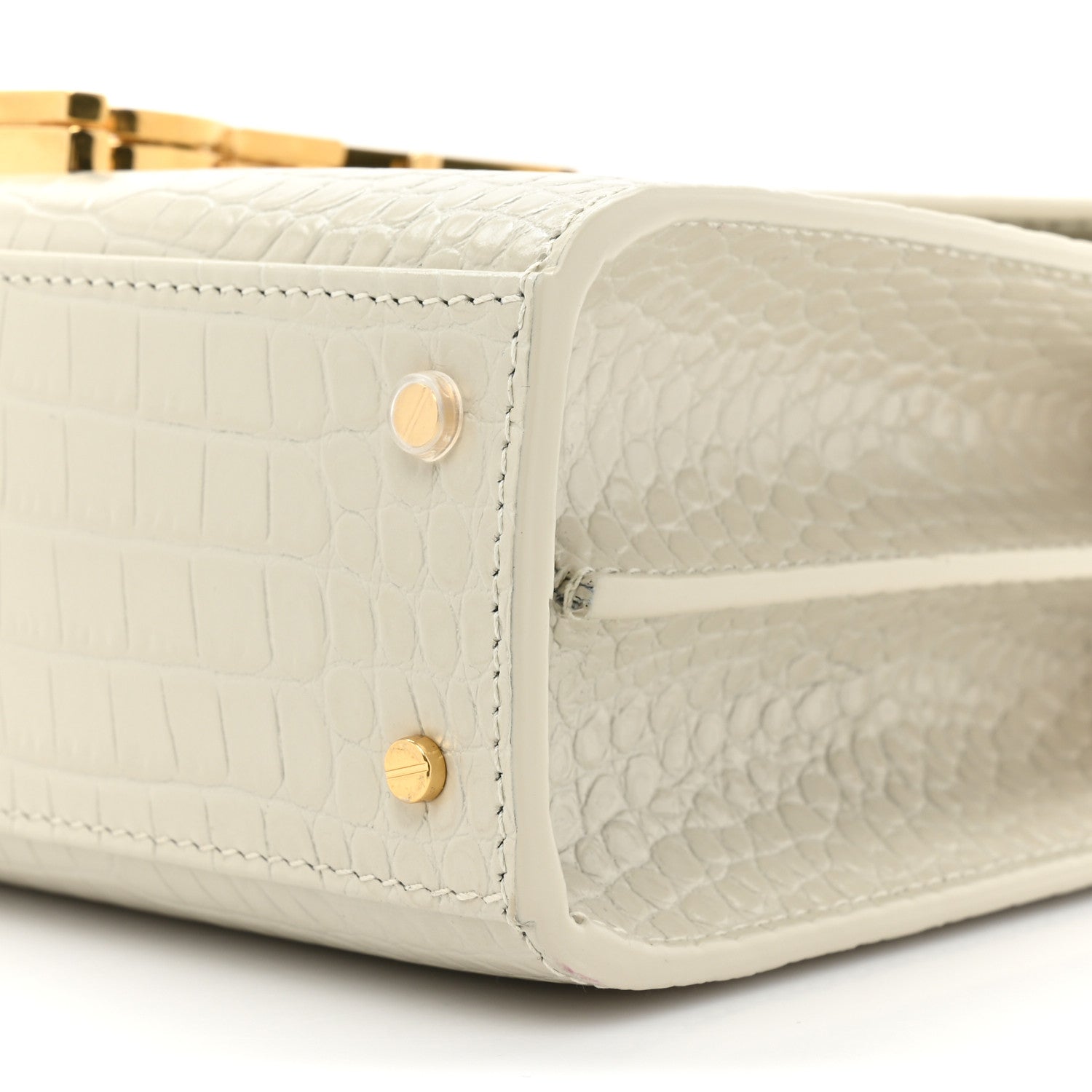 Saint Laurent Crocodile Embossed Mini Classic Monogram Cassandra Top Handle Crema Soft 8 of 11