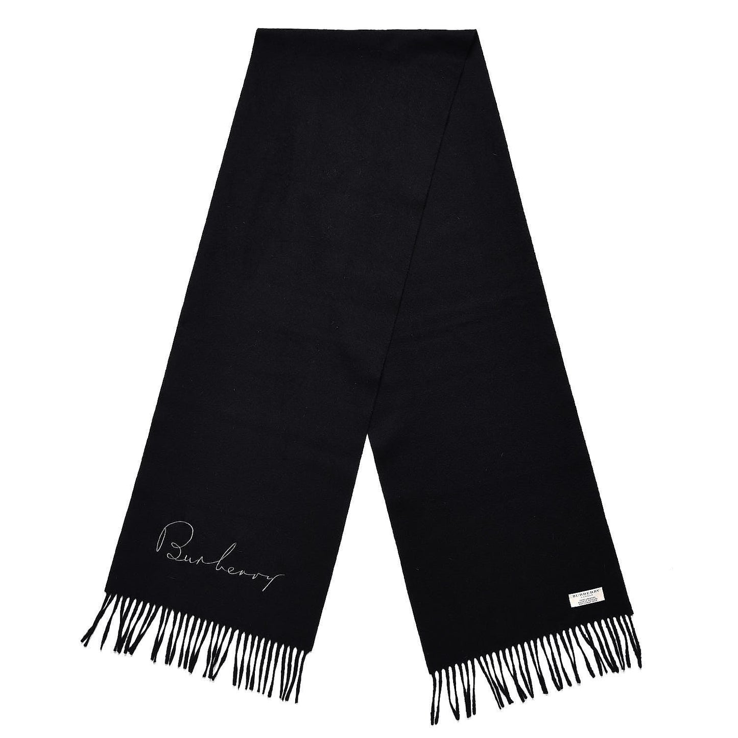 Cashmere Script Fringe Scarf Black