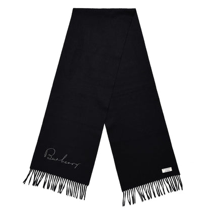 Burberry Cashmere Script Fringe Scarf Black 3 of 5