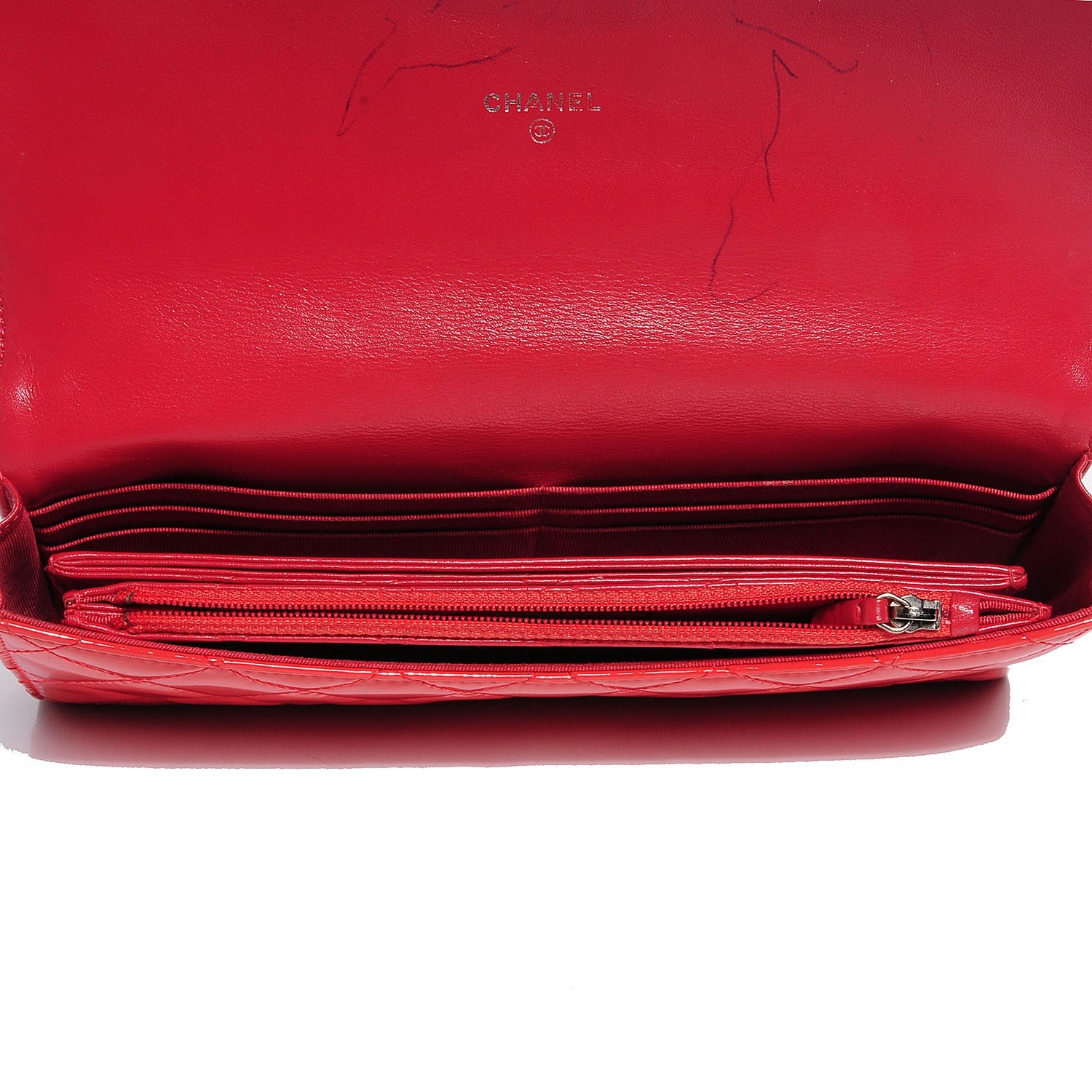 Chanel Patent Quilted Travel Wallet Dark Pink 6 of 9