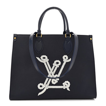 Louis Vuitton Grained Calfskin Nautical Onthego MM Navy Blue 1 of 12