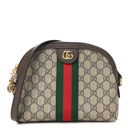Gucci GG Supreme Monogram Textured Dollar Calfskin Web Small Ophidia Dome Shoulder Bag Beige Ebony New Acero 1 of 10