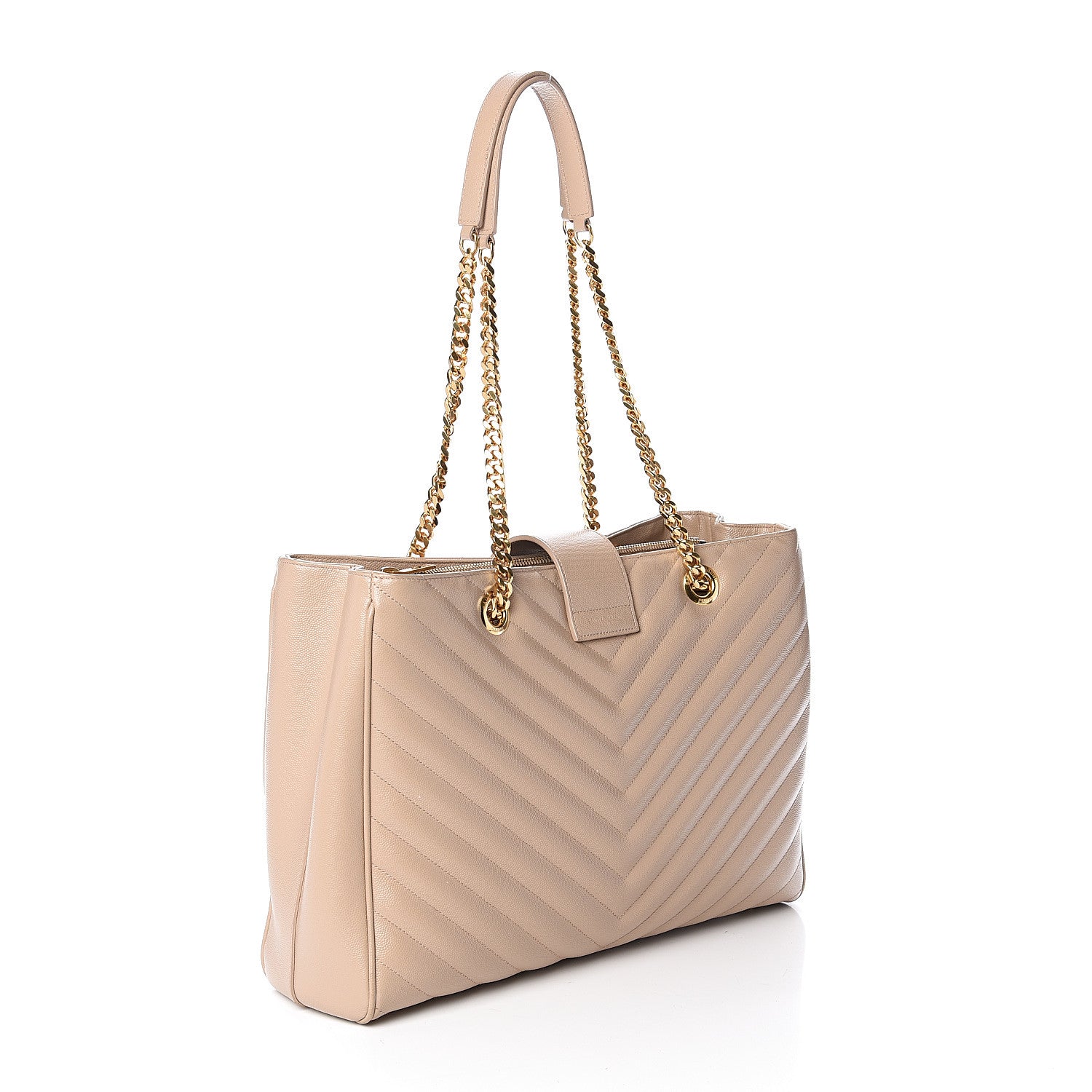 Saint Laurent Grain De Poudre Matelasse Chevron Monogram Shopping Bag Dark Beige 2 of 8