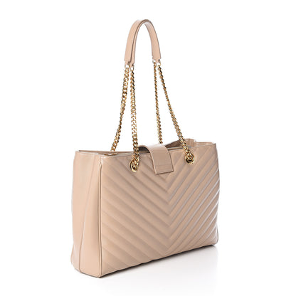 Saint Laurent Grain De Poudre Matelasse Chevron Monogram Shopping Bag Dark Beige 2 of 8