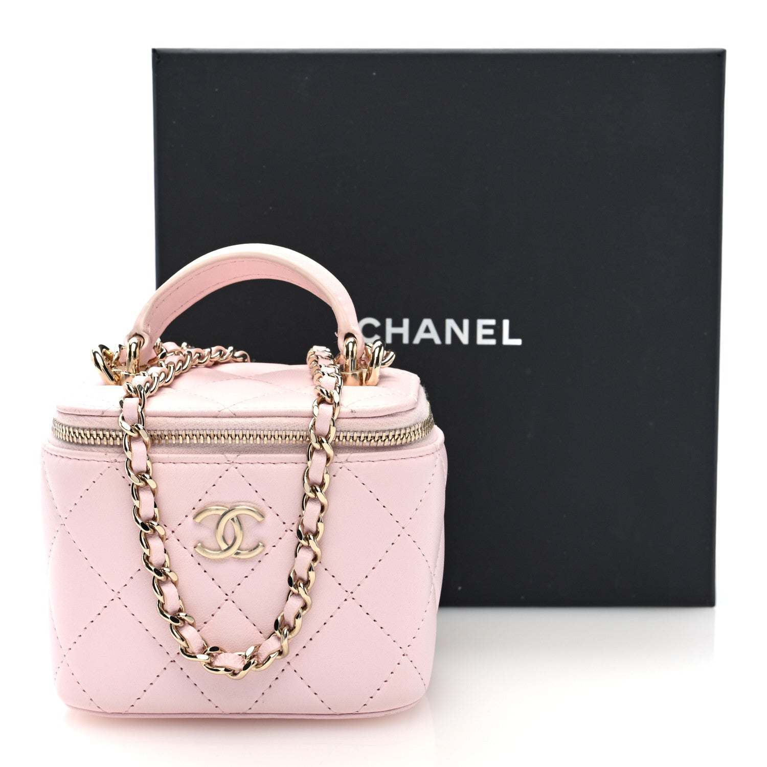 Chanel Lambskin Quilted Mini Top Handle Vanity Case With Chain Light Pink 11 of 11