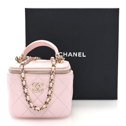 Chanel Lambskin Quilted Mini Top Handle Vanity Case With Chain Light Pink 11 of 11