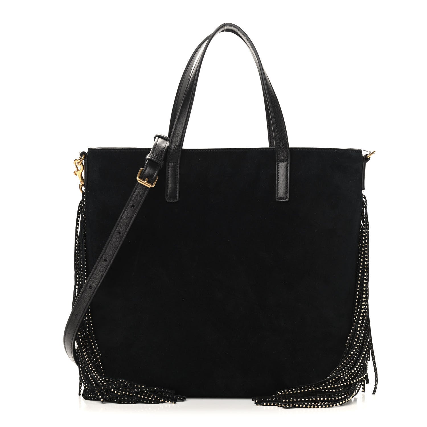 Saint Laurent Suede Calfskin Studded Fringe Toy Shopping Tote Black 1 of 9