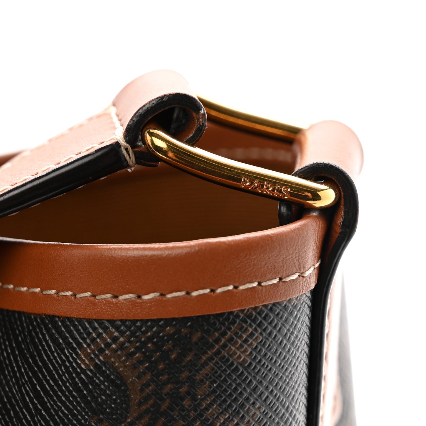 Triomphe Canvas Calfskin Small Bucket Bag Tan