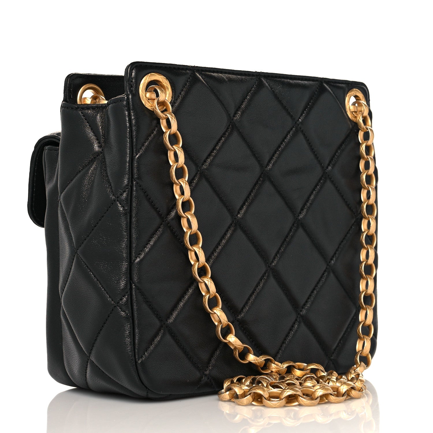 Chanel Lambskin Quilted Small Drawstring Shopping Bag With Flap Black 3 of 12